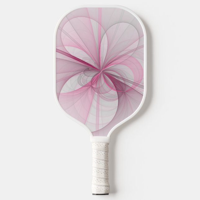 Modern Abstract Light Pink Grey Fractal Design Pickleball Paddle (Front)