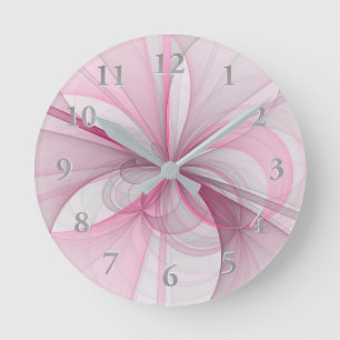 Modern Abstract Light Pink Grey Fractal Design Round Clock