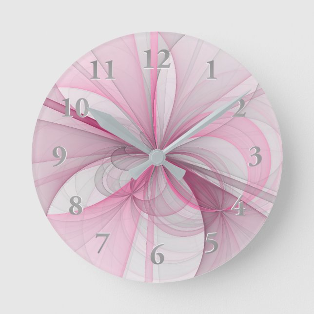 Modern Abstract Light Pink Grey Fractal Design Round Clock (Front)