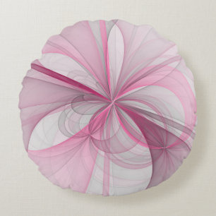 Modern Abstract Light Pink Grey Fractal Design Round Cushion