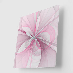 Modern Abstract Light Pink Grey Fractal Design Square Wall Clock