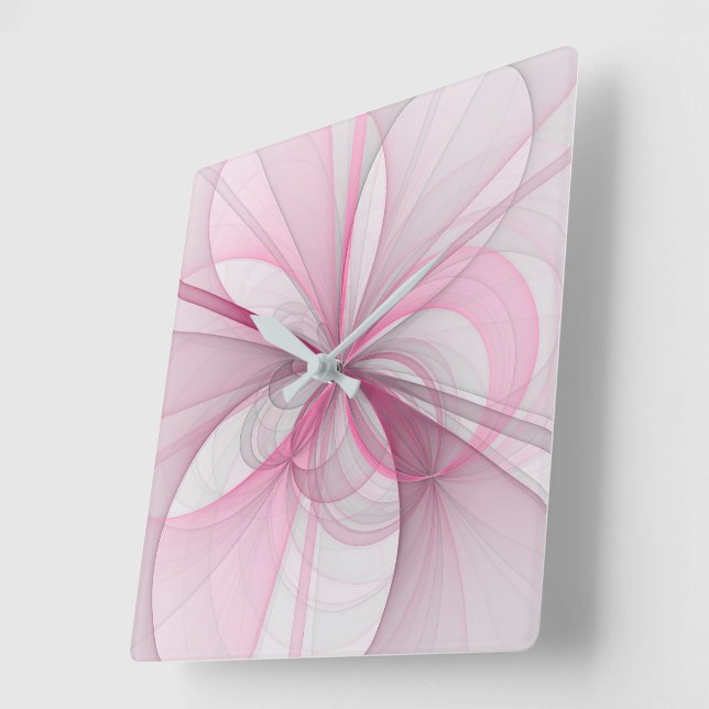Modern Abstract Light Pink Grey Fractal Design Square Wall Clock (Angle)