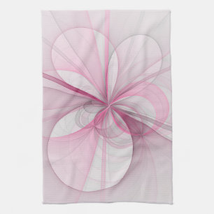 Modern Abstract Light Pink Grey Fractal Design Tea Towel
