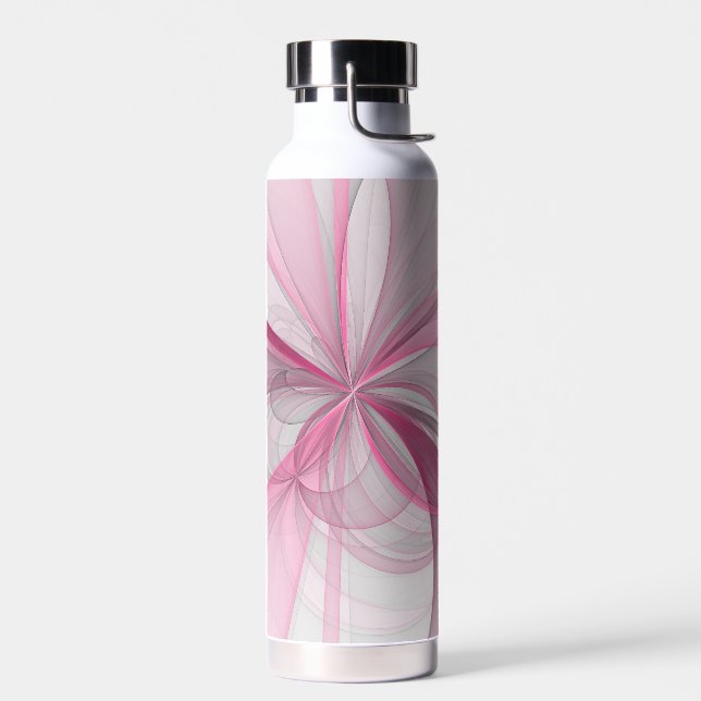 Modern Abstract Light Pink Grey Fractal Design Water Bottle (Left)