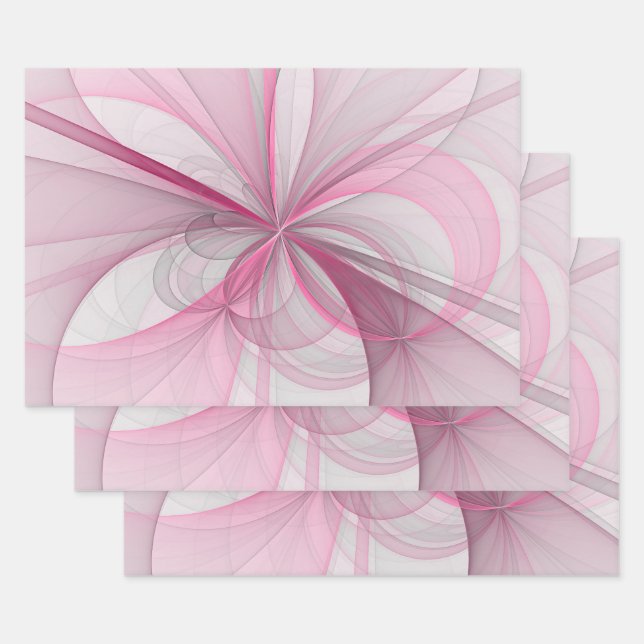 Modern Abstract Light Pink Grey Fractal Design Wrapping Paper Sheet (Set)
