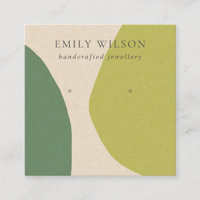 MODERN ABSTRACT LIME GREEN KRA ART EARRING DISPLAY SQUARE BUSINESS CARD (Front)