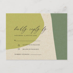 MODERN ABSTRACT LIME GREEN KRAFT ARTISTIC RSVP POSTCARD