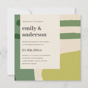 MODERN ABSTRACT LIME GREEN KRAFT ARTISTIC WEDDING INVITATION