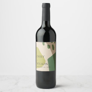 MODERN ABSTRACT LIME GREEN KRAFT ARTISTIC WEDDING WINE LABEL