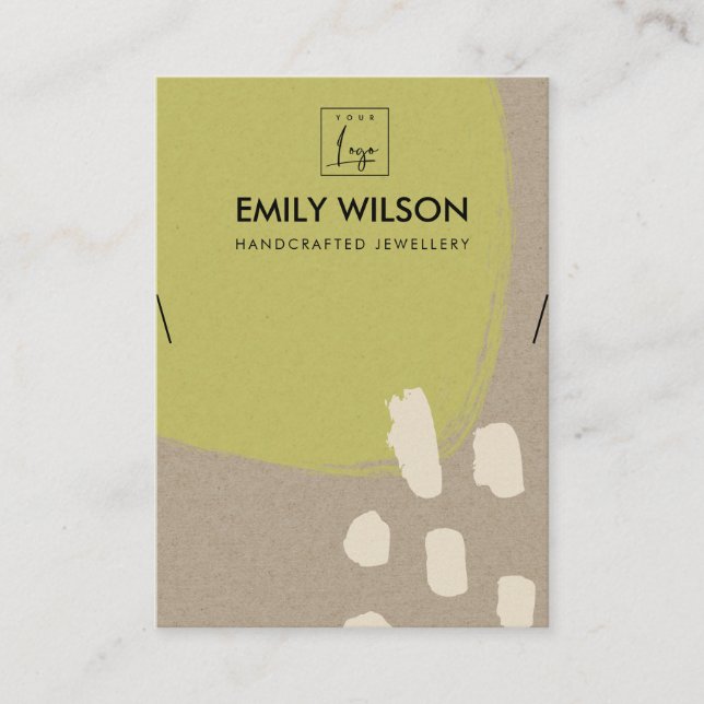 MODERN ABSTRACT LIME GREEN KRAFT NECKLACE DISPLAY BUSINESS CARD (Front)