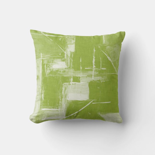 Modern Abstract Lime Green & White Cushion (Front)