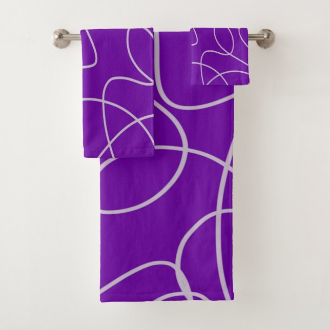Modern Abstract Line Art in Purple Bath Towel Set (Insitu)