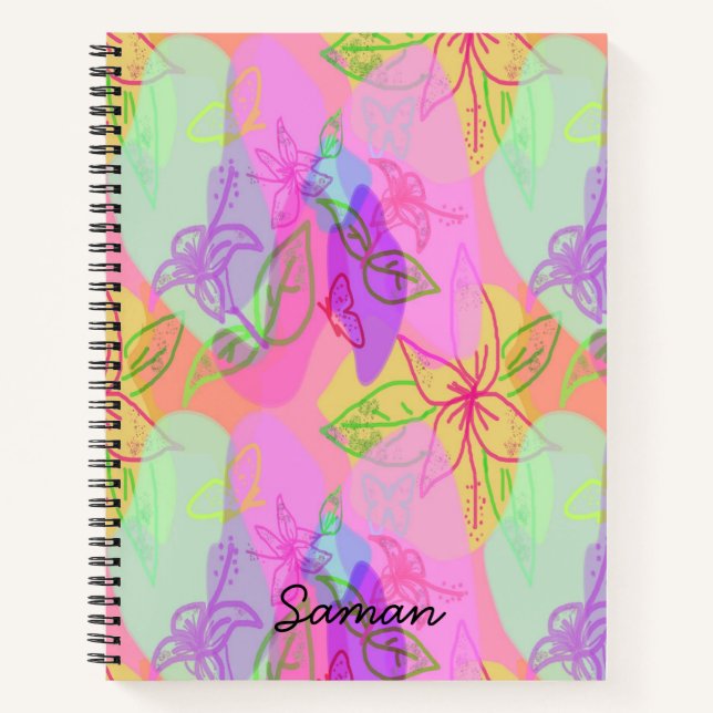 Modern Abstract Line Floral Art  Notebook (Front)