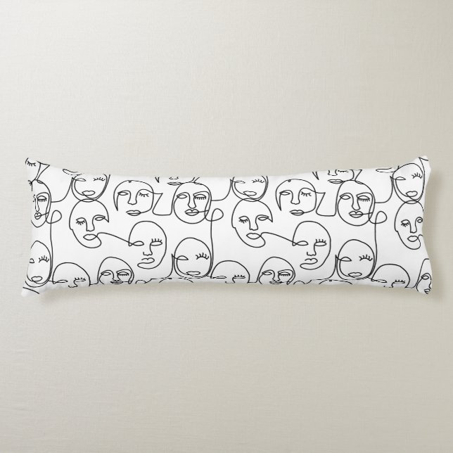 Modern Abstract Lines Faces Continuous Line Art Body Cushion (Front)