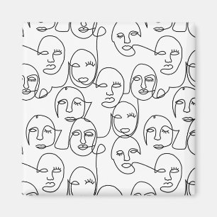 Modern Abstract Lines Faces Continuous Line Art Magnet
