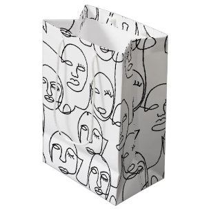 Modern Abstract Lines Faces Continuous Line Art Medium Gift Bag