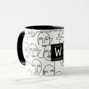 Modern Abstract Lines Faces Continuous Line Art Mug