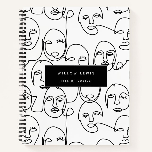 Modern Abstract Lines Faces Continuous Line Art Notebook (Front)