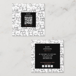 Modern Abstract Lines Faces Continuous Line Art Square Business Card