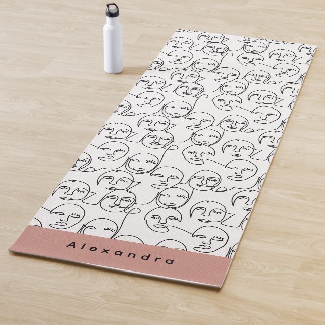 Modern Abstract Lines Faces Continuous Line Art Yoga Mat (In Situ)