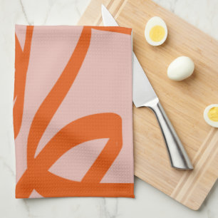 Modern Abstract Lines Peach And Burnt Orange Tea Towel