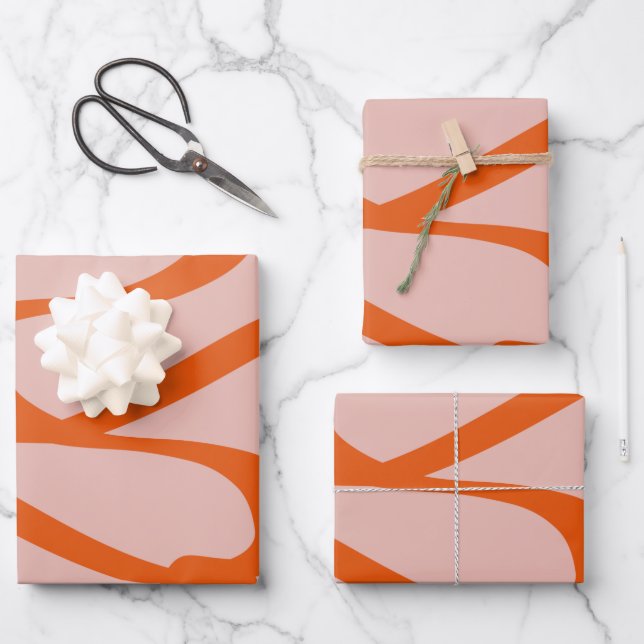 Modern Abstract Lines Peach And Burnt Orange Wrapping Paper Sheet (Front)