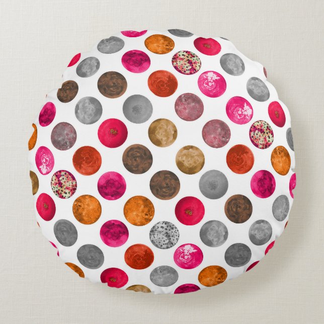 Modern Abstract Magenta Orange Geo Spheres  Round Cushion (Front)
