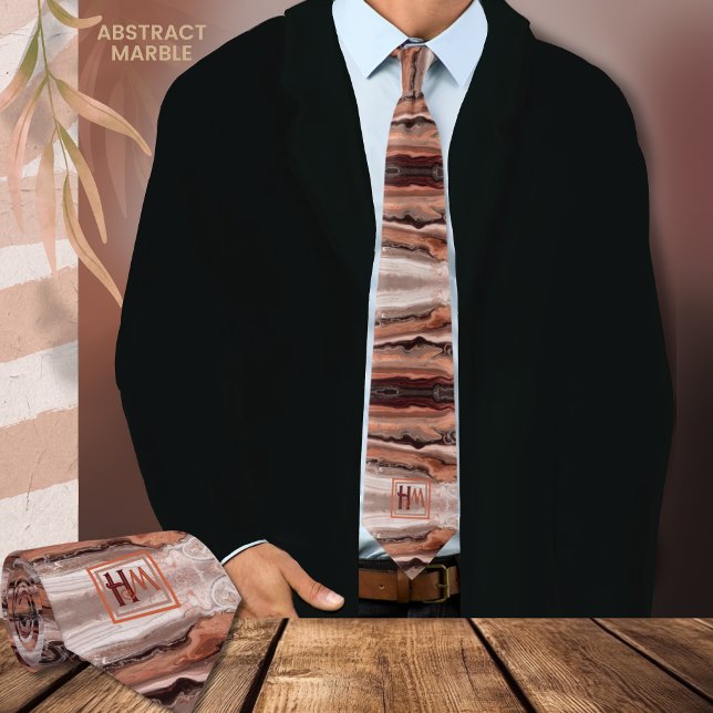 Modern Abstract Marble Pink Beige Brown Monogram Tie (Modern Abstract Marble Pink Beige Brown Monogram Neck Tie)