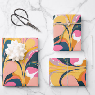 Modern Abstract Marble Swirl in Pink and Yellow  Wrapping Paper Sheet