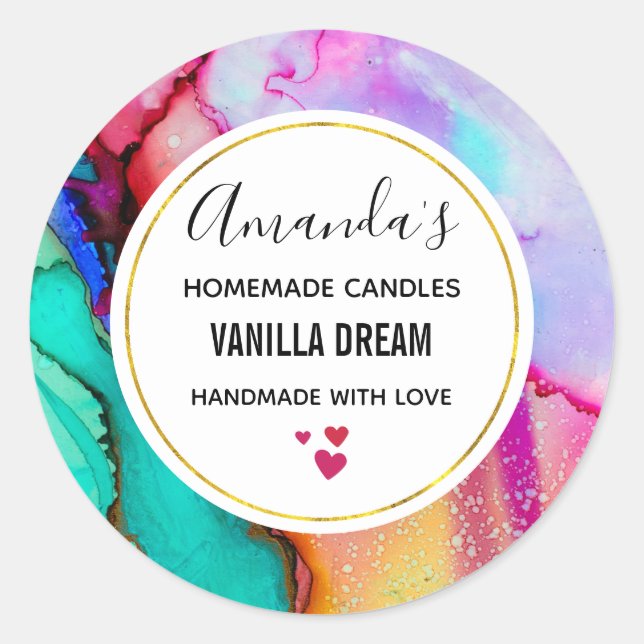 Modern Abstract Marble Watercolor Business Classic Round Sticker (Front)