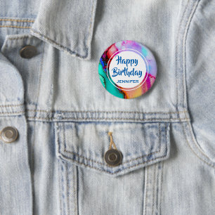 Modern Abstract Marble Watercolor Design Birthday 6 Cm Round Badge