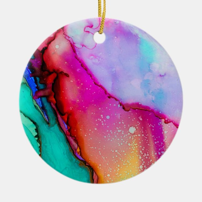 Modern Abstract Marble Watercolor Design Ceramic Ornament (Front)