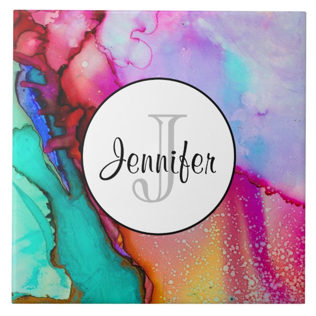 Modern Abstract Marble Watercolor Design Ceramic Tile (Front)