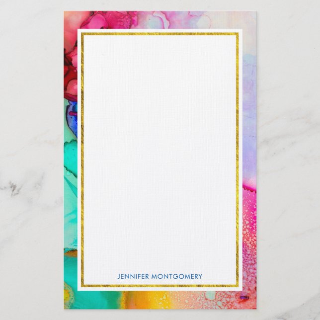 Modern Abstract Marble Watercolor Design Stationery (Front)
