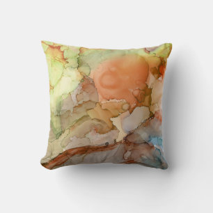 Modern Abstract Marbled Orange Lime Tan Blue Cushion