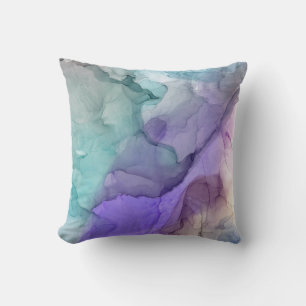 Modern Abstract Marbled Teal Purple Lavender Cushion