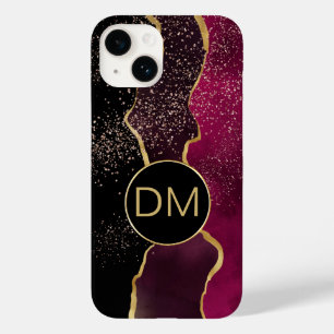 Modern Abstract Maroon Gold Monogram Case-Mate iPhone 14 Case