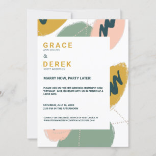 Modern Abstract Marry Now Celebrate Later Wedding Invitation