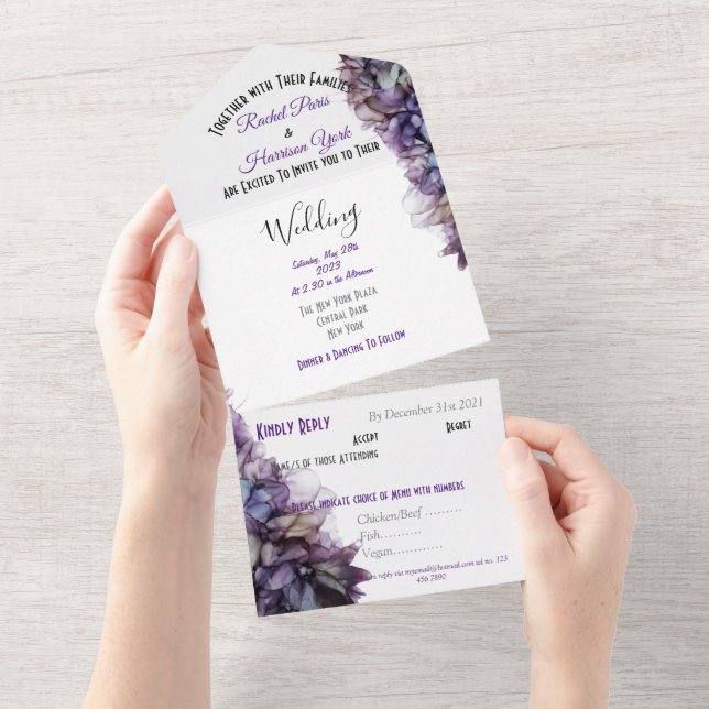 Modern Abstract Mauve and Gray Wedding Invitation (Tearaway)