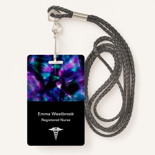 Modern Abstract Medical Registered Nurse Name ID Badge (Front with Lanyard)