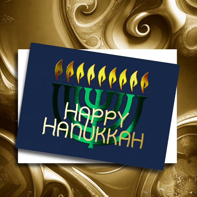 Modern Abstract Menorah Green Foil Holiday Card (Creator Uploaded)
