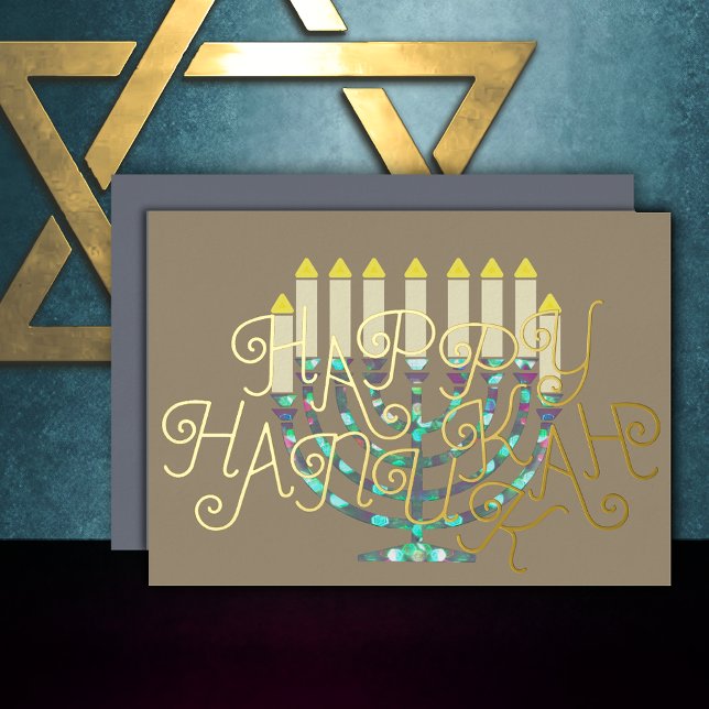 Modern Abstract Menorah Pink Purple Blue Foil Holiday Card (Creator Uploaded)