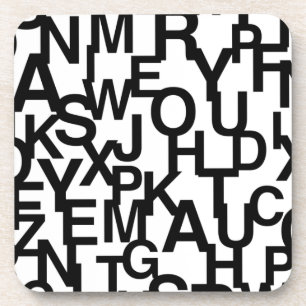 Modern, abstract, messy pattern with letters coaster