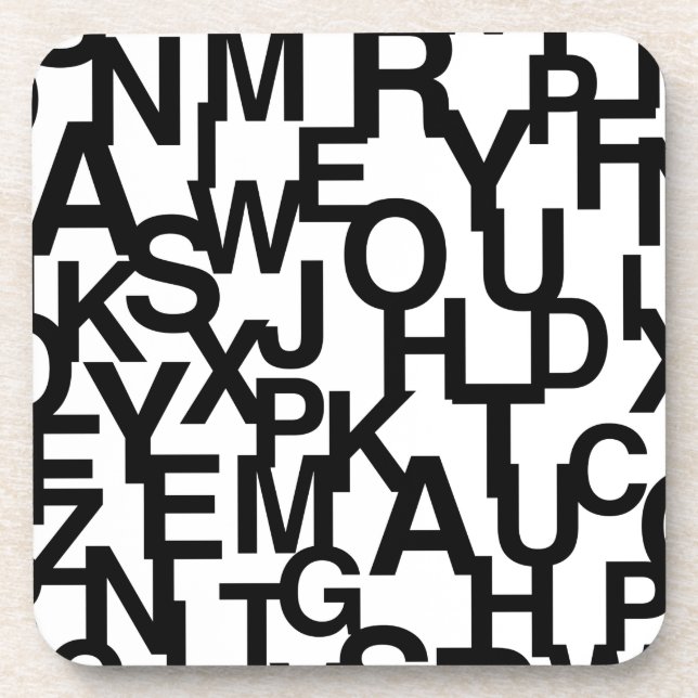 Modern, abstract, messy pattern with letters coaster (Front)