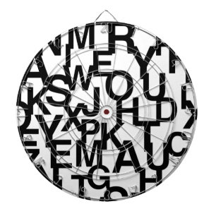 Modern, abstract, messy pattern with letters dartboard