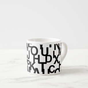Modern, abstract, messy pattern with letters espresso cup