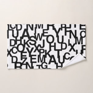 Modern, abstract, messy pattern with letters hand towel