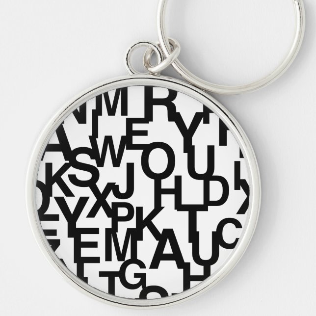 Modern, abstract, messy pattern with letters key ring (Front)
