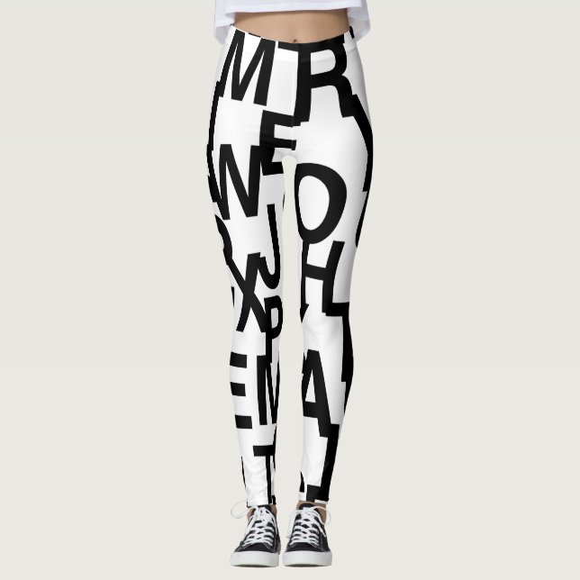 Modern, abstract, messy pattern with letters leggings (Front)