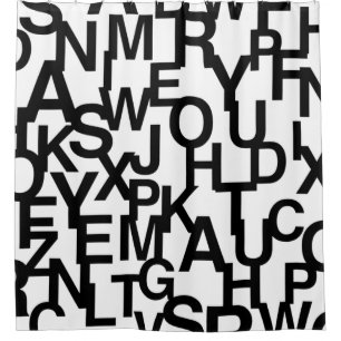 Modern, abstract, messy pattern with letters shower curtain